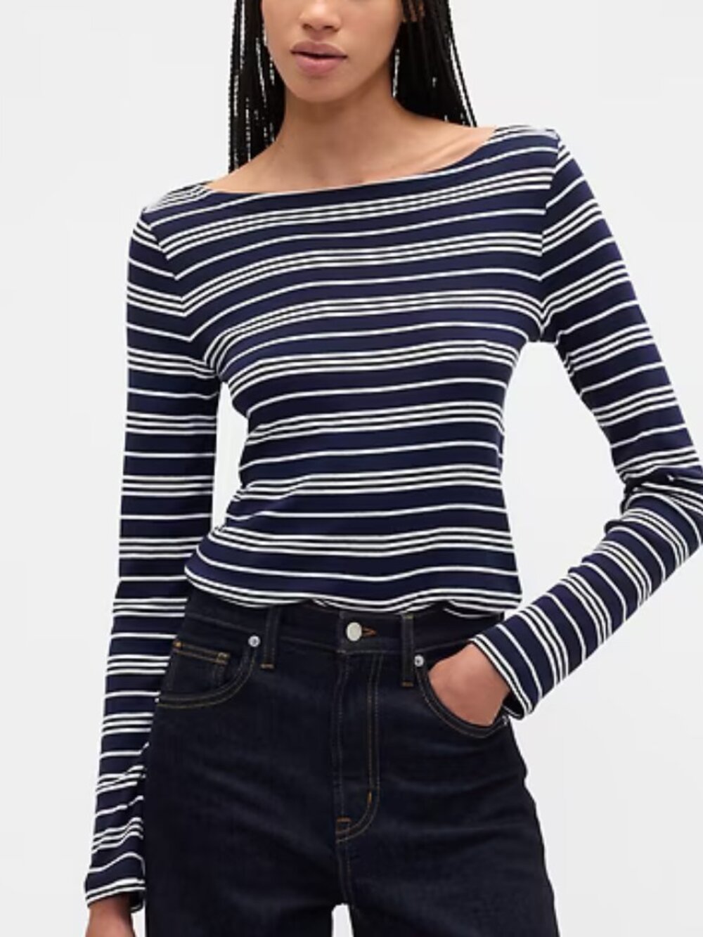 GAP Navy/White Stripe Modern Ribbed Boatneck T-Shirt/NWT/S